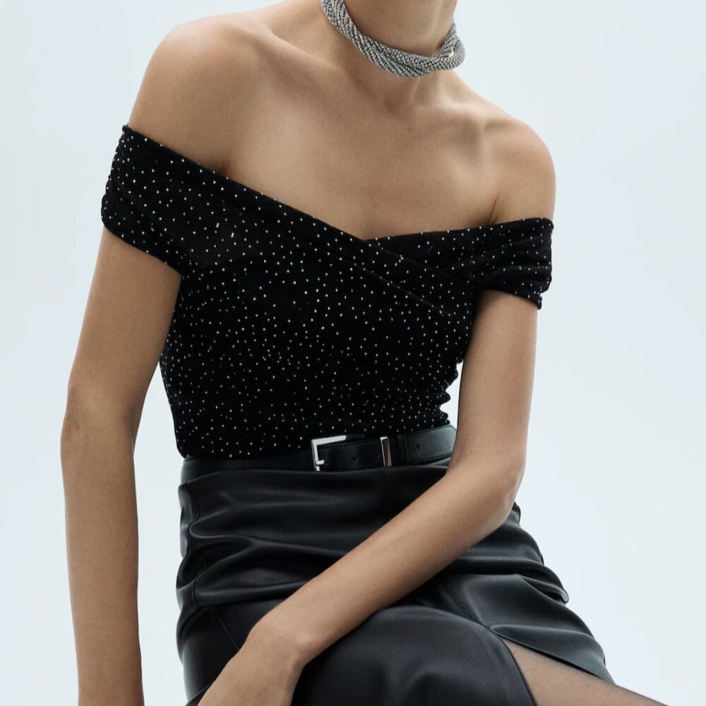 NWT MANGO knitted top with rhinestone details